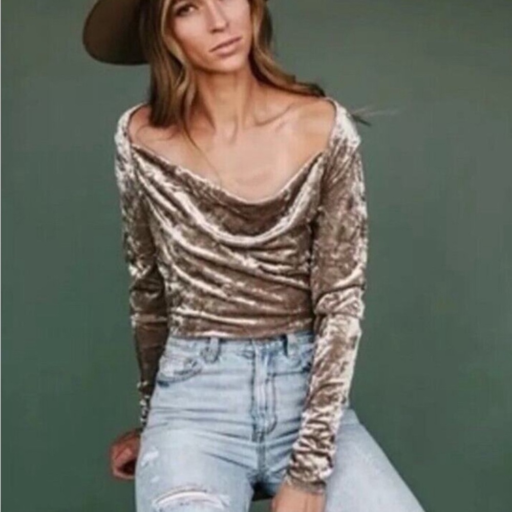 NWT Free People Large Feminine Velvet Off-Shoulder Blouse